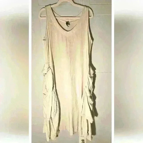 H4 Cream V-neck Sleeveless Midi A-line Dress Size EU 36 US L EUC - Picture 1 of 16